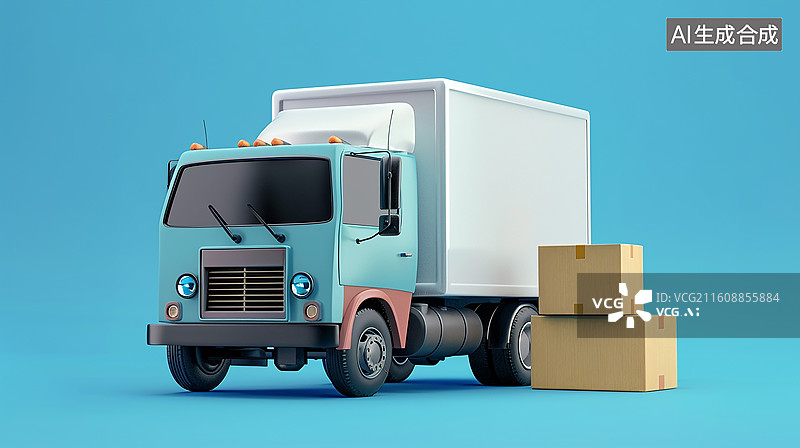 【AI数字艺术】物流快递货车与纸箱包裹图片素材