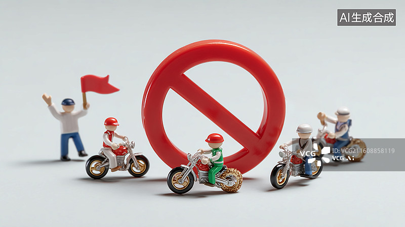 【AI数字艺术】禁止摩托车通行微缩模型图片素材