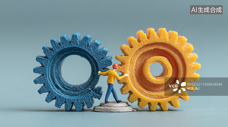 【AI数字艺术】齿轮协作的工人团队图片素材
