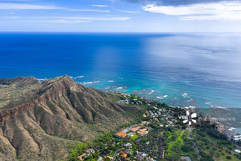夏威夷海岛风光钻石头山彩虹城市图片素材