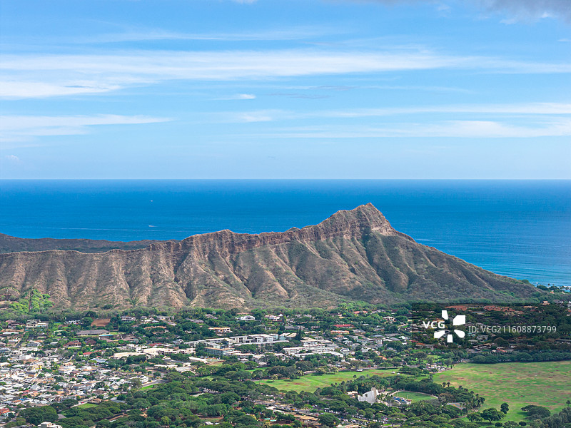 夏威夷海岛风光钻石头山彩虹城市图片素材