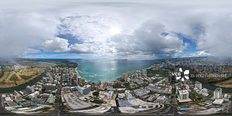 夏威夷海岛风光钻石头山彩虹城市图片素材