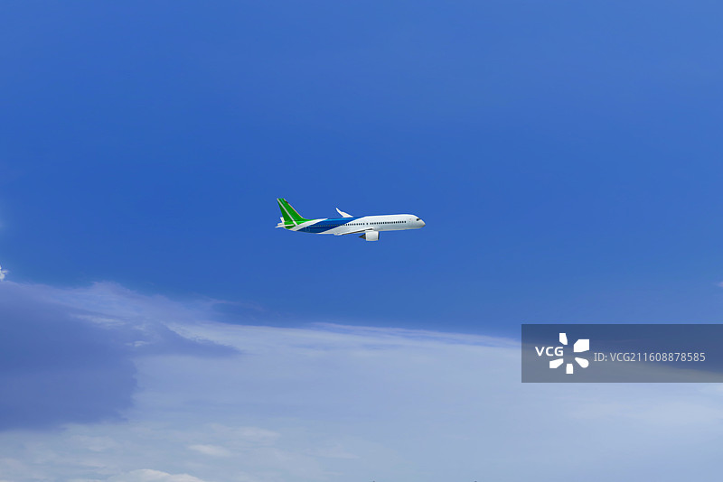 平流层飞行的国产C919民航客机图片素材