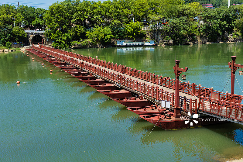 潇水上的霞客渡浮桥景观图片素材