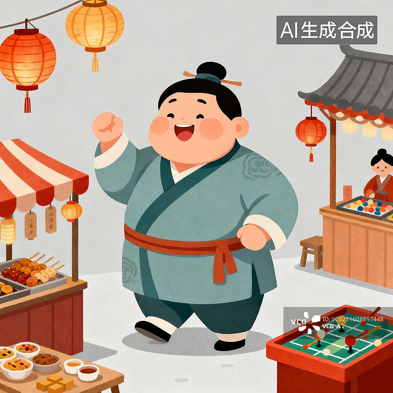 【AI数字艺术】传统街市中开心玩乐的人图片素材