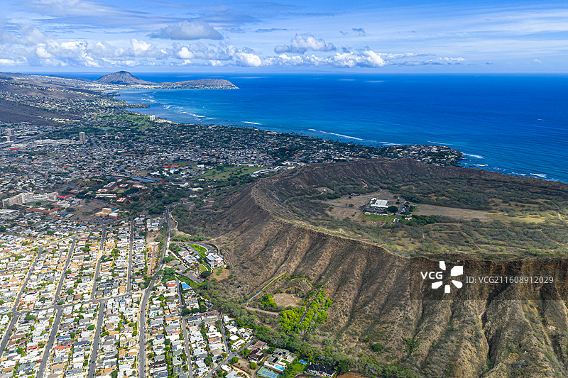 夏威夷海岛风光钻石头山彩虹城市图片素材
