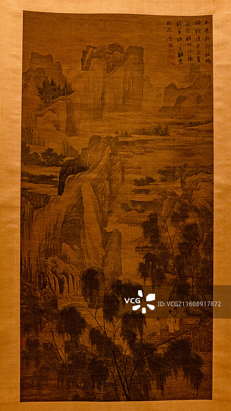 明代 唐寅 柳桥赏春图轴 上海博物馆图片素材