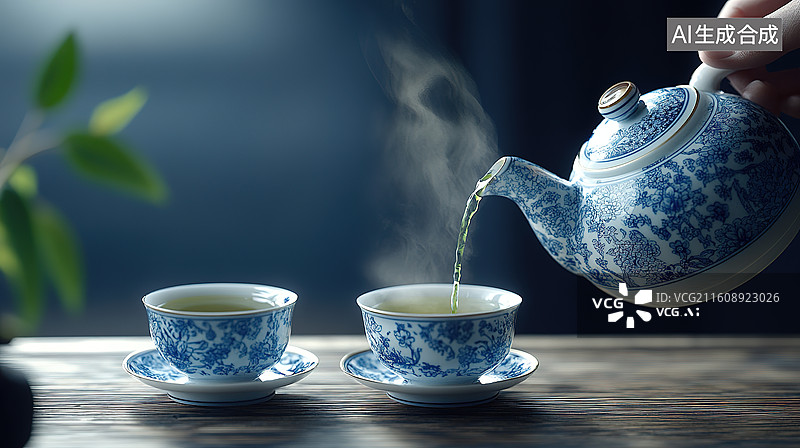 【AI数字艺术】中国传统茶文化和青花瓷茶具图片素材