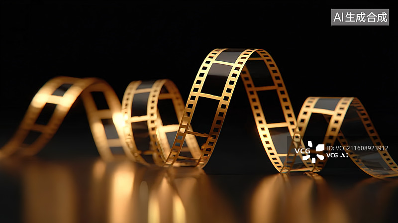 【AI数字艺术】黑色背景下的金色胶片电影工业主题插画图片素材