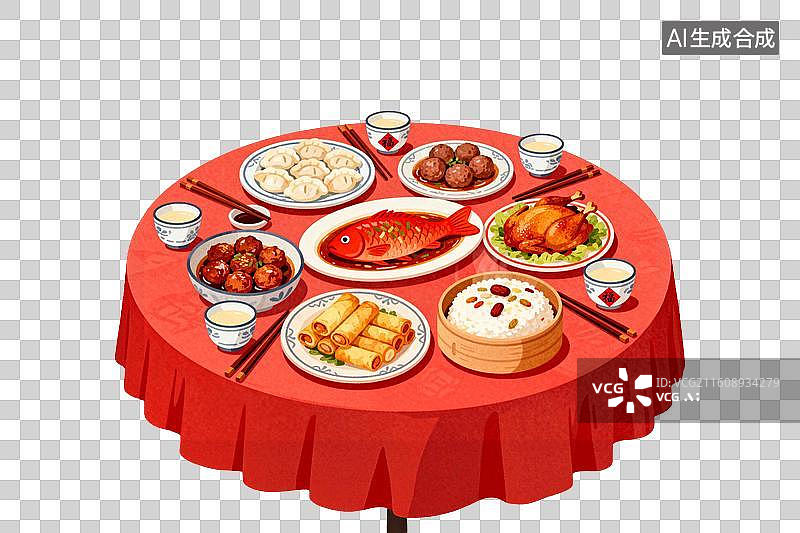 【AI数字艺术】丰盛中式宴席摆满圆桌佳肴图片素材
