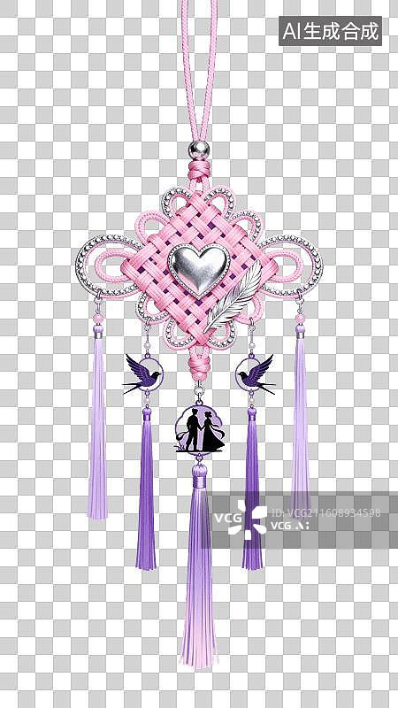 【AI数字艺术】粉色中国结挂饰配银心流苏图片素材