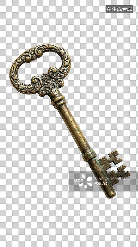【AI数字艺术】复古雕花金属钥匙特写图片素材
