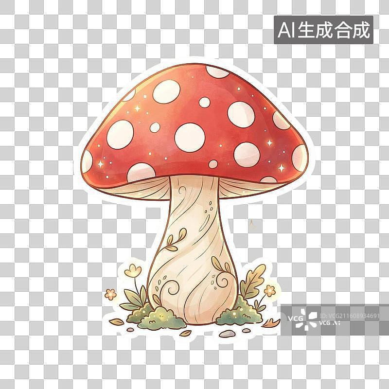 【AI数字艺术】红白斑点蘑菇插画特写图片素材