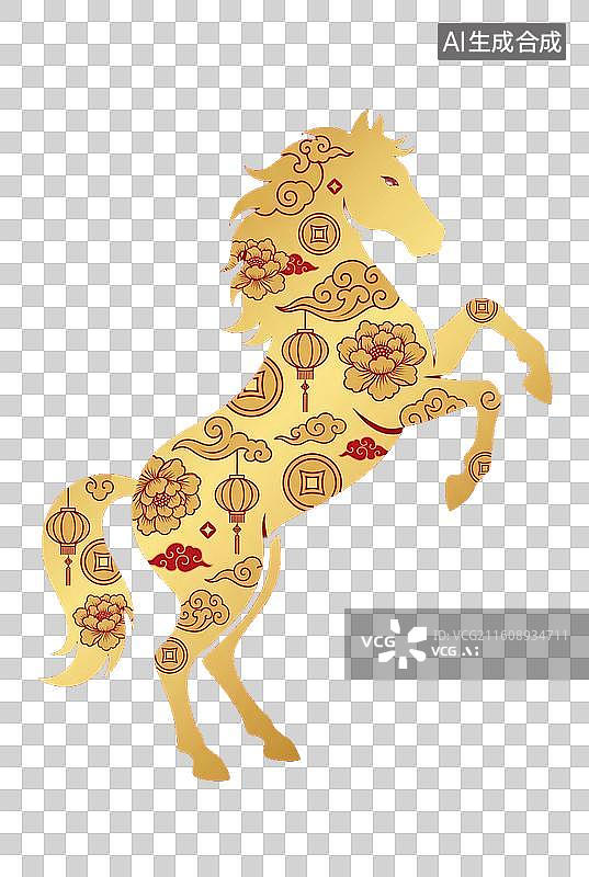 【AI数字艺术】金色骏马装饰图案寓意吉祥图片素材