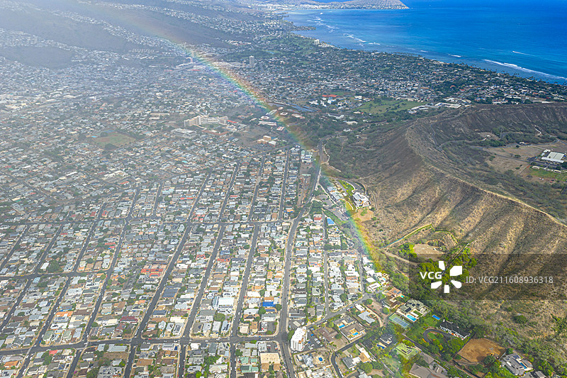 夏威夷海岛风光钻石头山彩虹城市图片素材