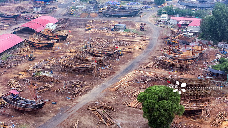 秦皇岛七里海码头渔业造船厂航拍图片素材