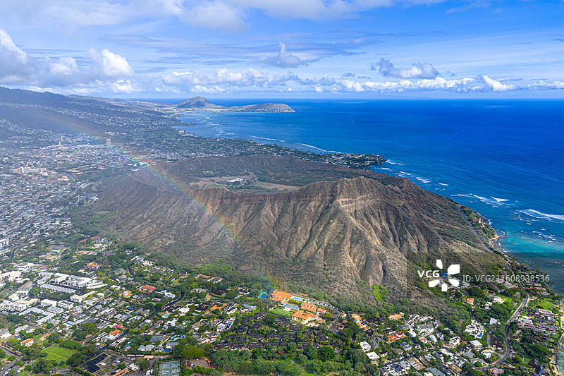 夏威夷海岛风光钻石头山彩虹城市图片素材