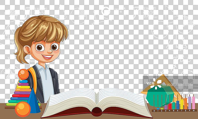 孩子和数学符号以及教育工具图片素材