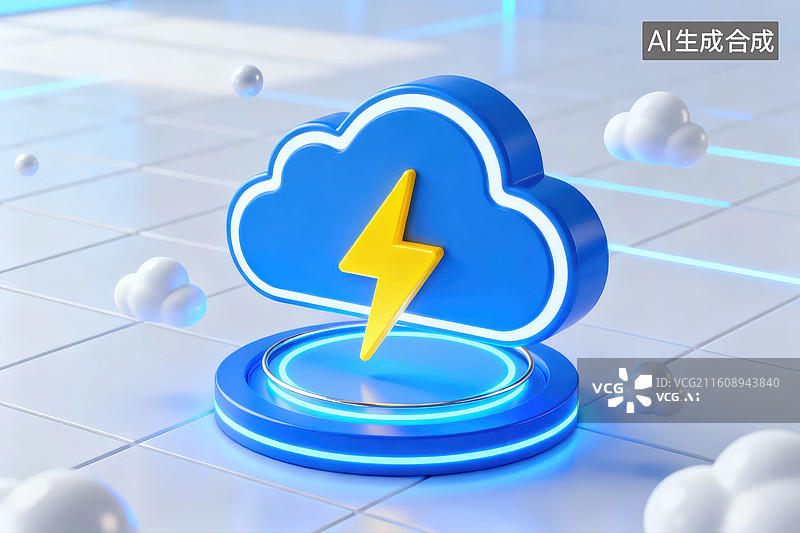 【AI数字艺术】蓝色云朵闪电科技图标图片素材