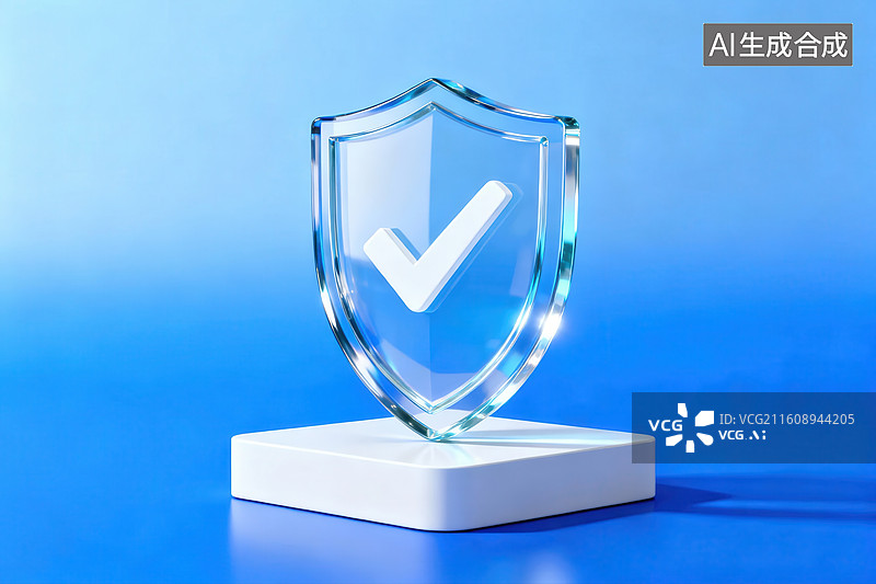 【AI数字艺术】透明盾牌上的对勾标志图片素材