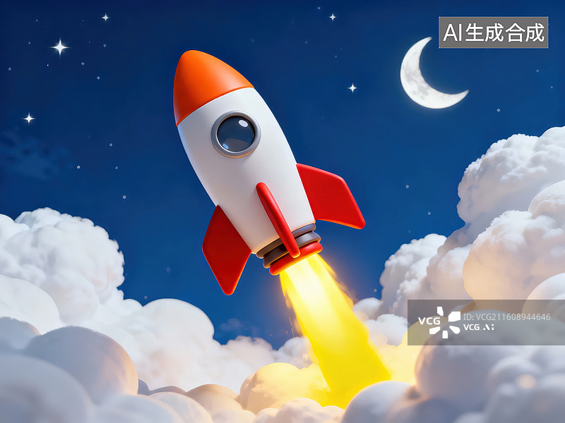 【AI数字艺术】火箭升空穿越云层图片素材