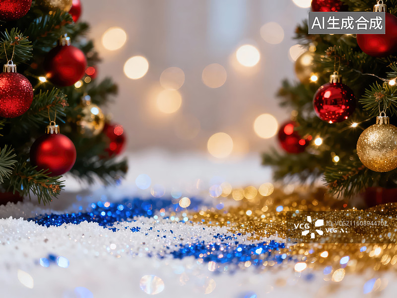 【AI数字艺术】圣诞树与彩灯装饰场景图片素材