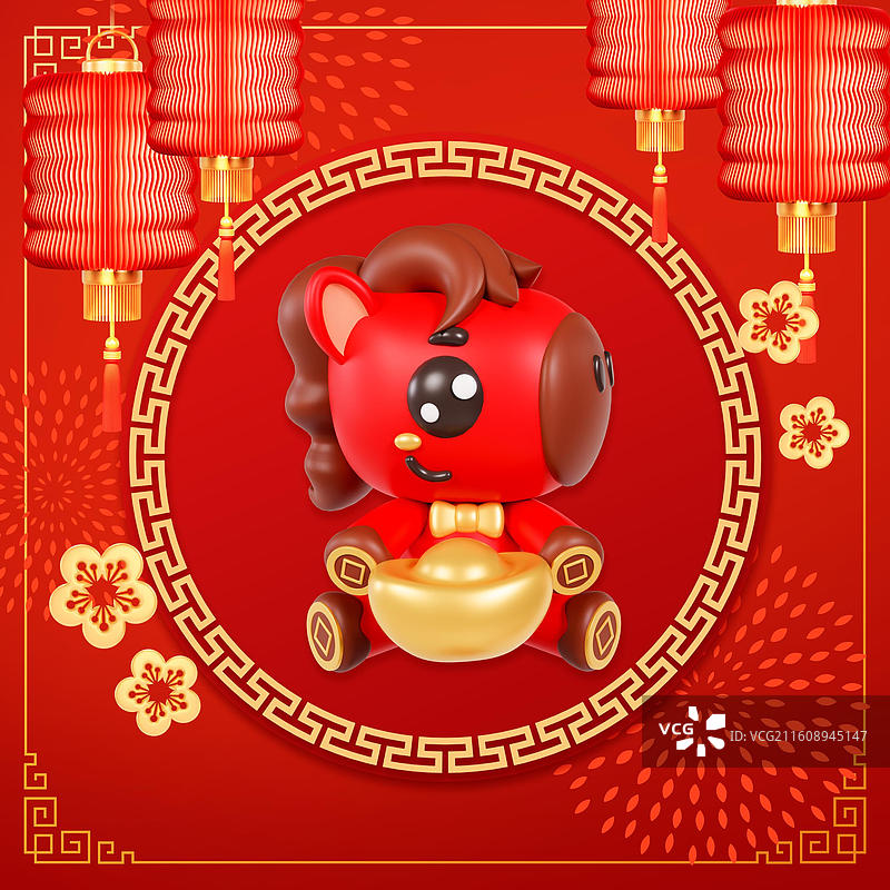 3D渲染的2026年马年插画春节插画图片素材