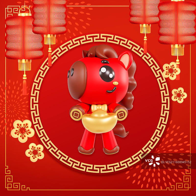 3D渲染的2026年马年插画春节插画图片素材