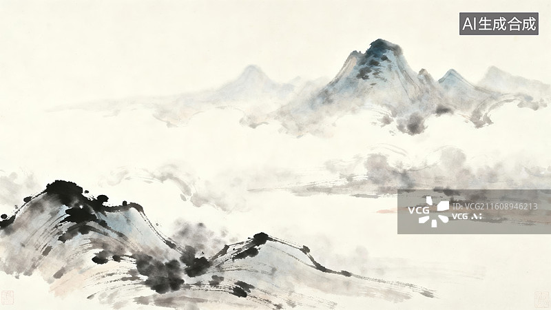 【AI数字艺术】水墨山水云雾缭绕图片素材