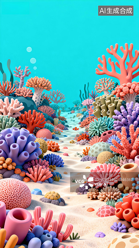 【AI数字艺术】3d卡通缤纷海底珊瑚世界图片素材