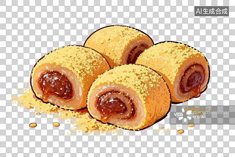 【AI数字艺术】卡通风格，美味的驴打滚PNG格式的免扣元素图片素材