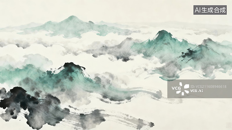 【AI数字艺术】水墨山水云雾缭绕图片素材