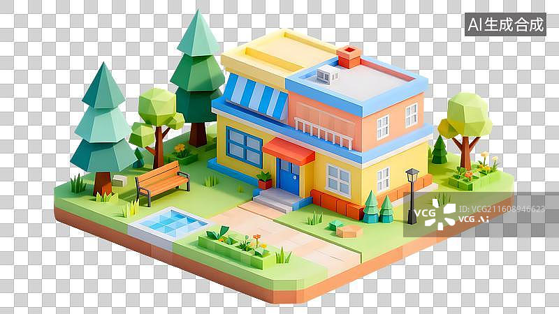 【AI数字艺术】卡通橙色小房子图片素材