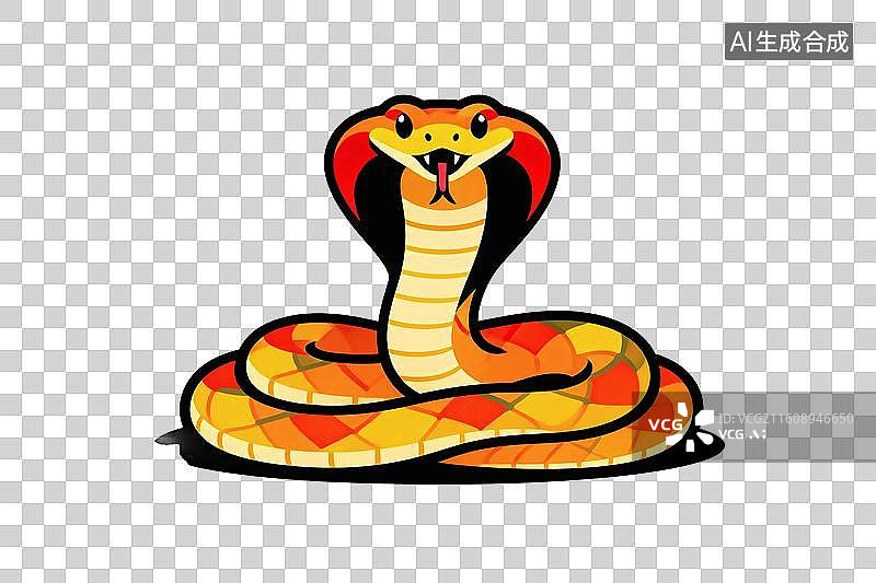 【AI数字艺术】卡通风格，一条眼镜蛇PNG格式的免扣元素图片素材