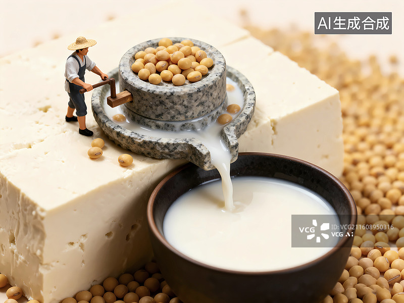 【AI数字艺术】移轴摄影小人磨豆浆纯手工场景图片素材