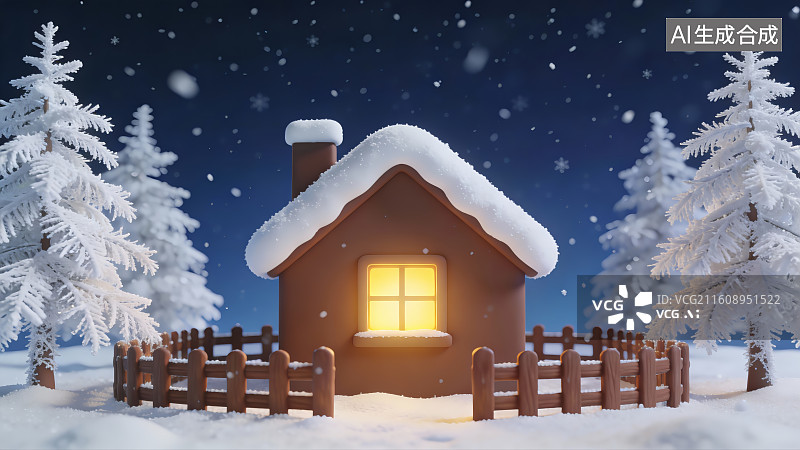 【AI数字艺术】森林白雪覆盖的小房子图片素材