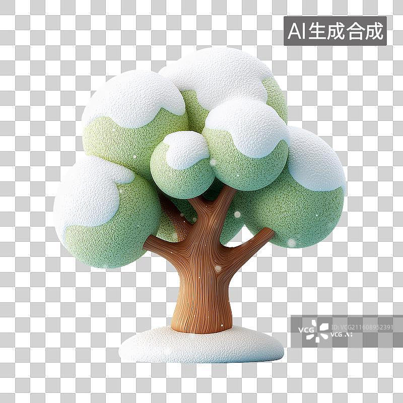 【AI数字艺术】可爱雪盖树图标图片素材