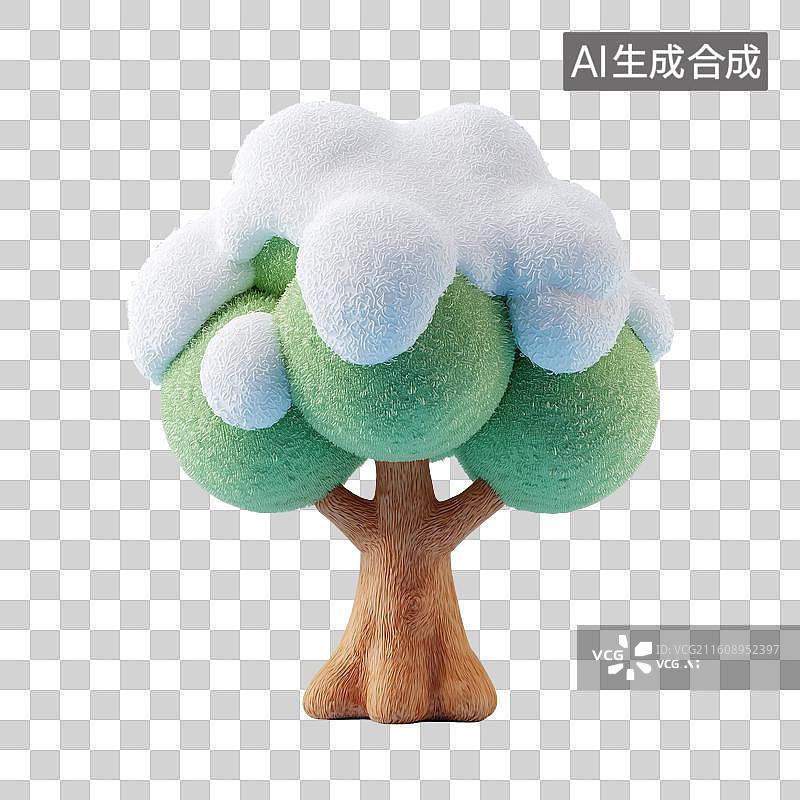 【AI数字艺术】可爱雪盖树图标图片素材