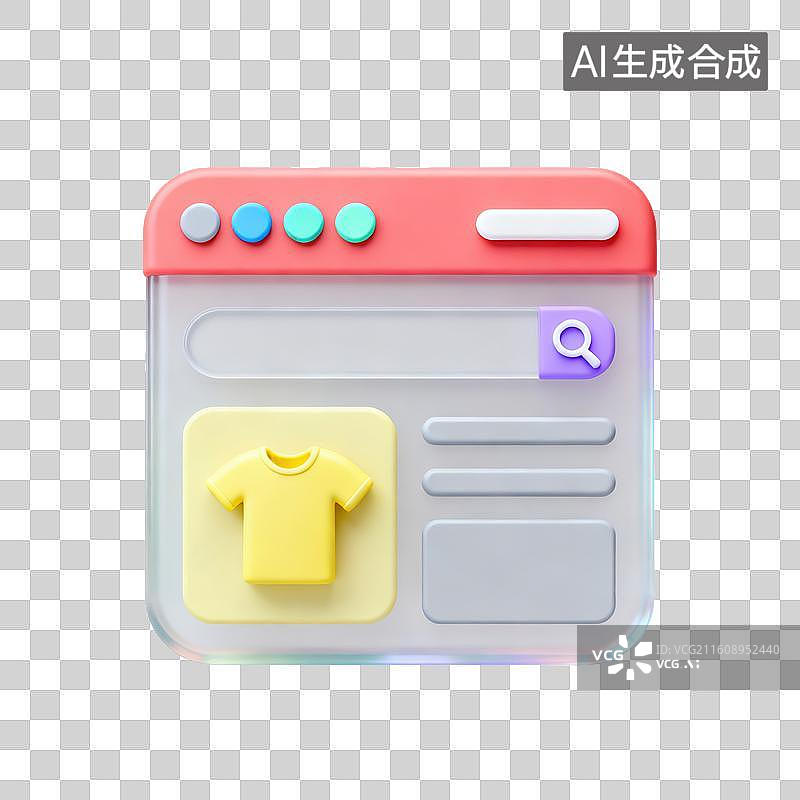 【AI数字艺术】3D磨砂玻璃材质电商购物主题衣服服饰购物类网页应用界面搜索框线上选购元素图片素材