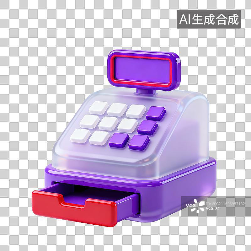 【AI数字艺术】3D磨砂玻璃材质电商购物主题购物超市收银机元素图片素材