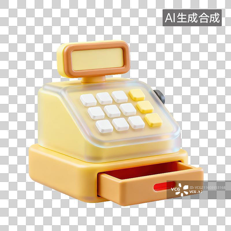 【AI数字艺术】3D磨砂玻璃材质电商购物主题购物超市收银机元素图片素材
