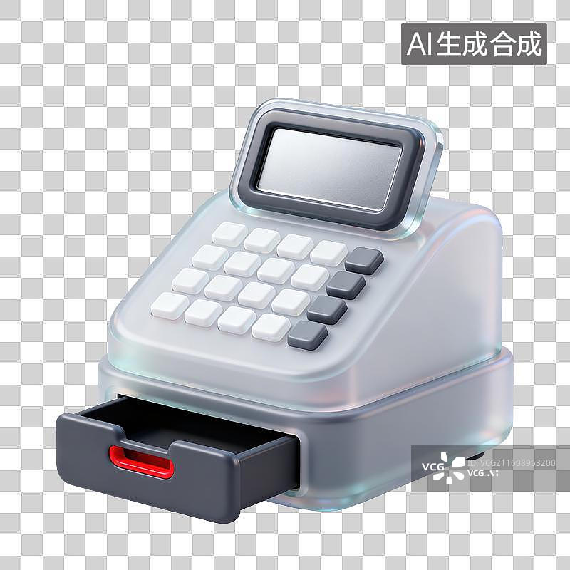 【AI数字艺术】3D磨砂玻璃材质电商购物主题购物超市收银机元素图片素材