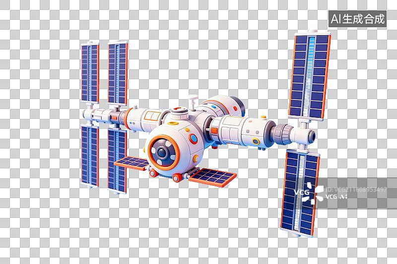 【AI数字艺术】卡通风格，一座太空空间站PNG格式的免扣元素图片素材