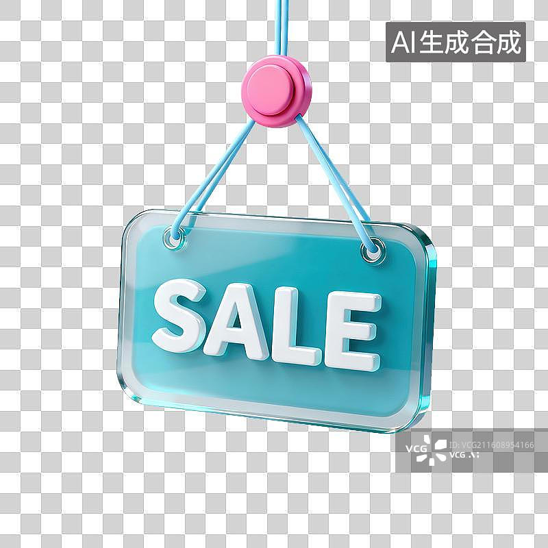 【AI数字艺术】3D磨砂玻璃材质电商购物主题店铺营业SALE促销提示挂牌元素图片素材