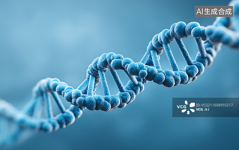【AI数字艺术】蓝色背景下的抽象DNA及分子结构图片素材