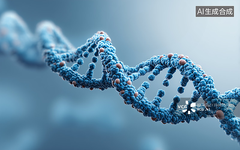 【AI数字艺术】蓝色背景下的抽象DNA及分子结构图片素材