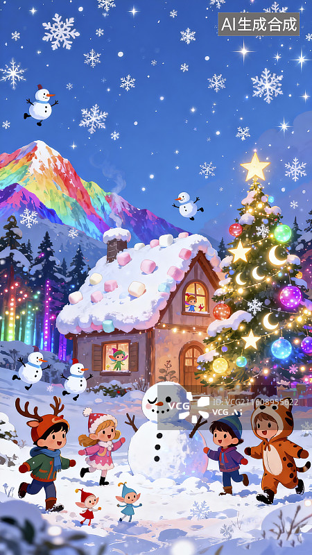 【AI数字艺术】童话风格圣诞节插画图片素材