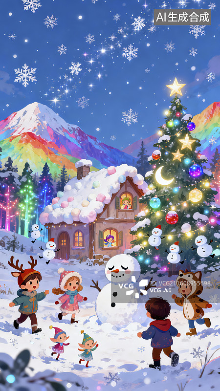 【AI数字艺术】童话风格圣诞节插画图片素材