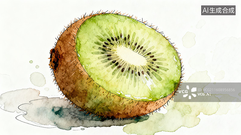 【AI数字艺术】水彩绘猕猴桃切面图图片素材