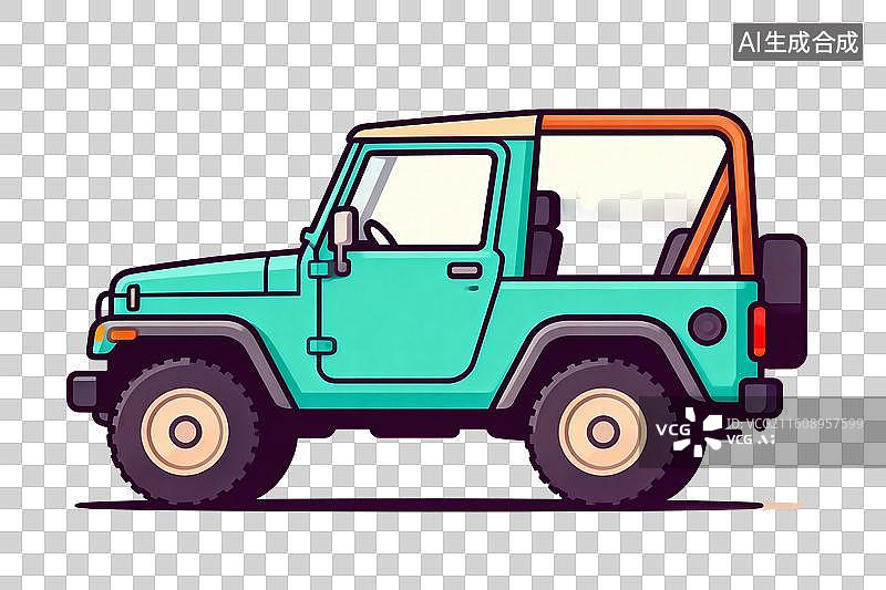 【AI数字艺术】卡通风格，一辆吉普车侧面视角PNG格式的免扣元素图片素材